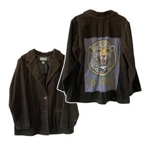 Via Penny Lane Reworked Apparel Def Leppard Custom Olive Corduroy Blazer Jacket